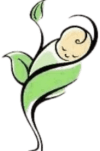 Baby wrapped in green leaf illustration.