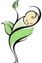 Baby wrapped in green leaf illustration.